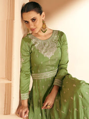 Green Silk Partywear Anarkali Suit - Inddus.com