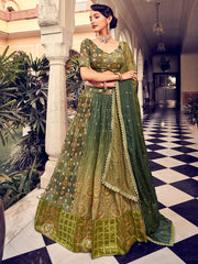 Green Silk Partywear Lehenga Choli - Inddus.com