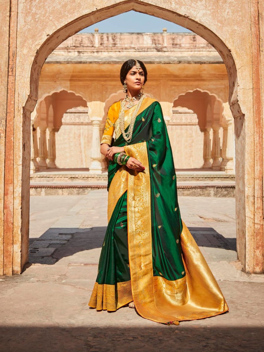 Green Silk Partywear Saree - Inddus.com