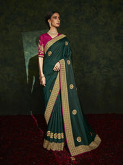 Green Silk Traditional Saree - Inddus.com