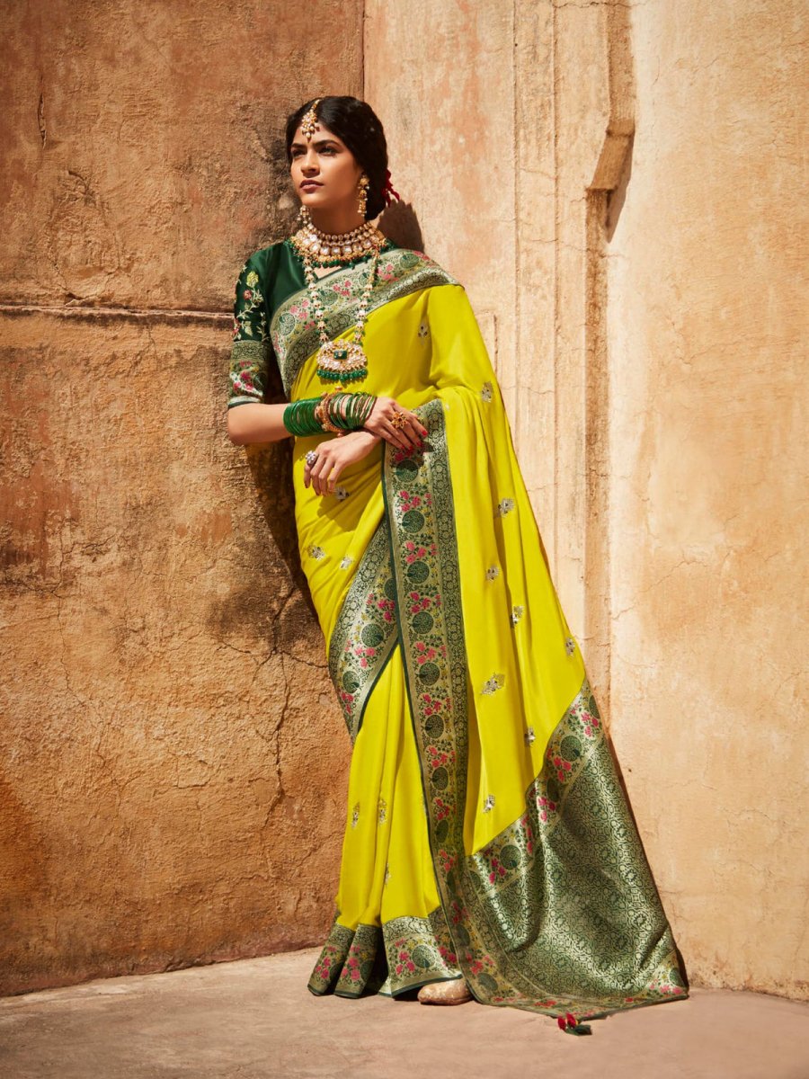 Green Silk Wedding Saree - Inddus.com
