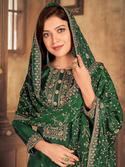 Green Upada Silk Embroidered Partywear Straight Cut Suit - Inddus.com