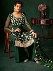 Green Viscose Georgette Partywear Palazzo-Suit - Inddus.com