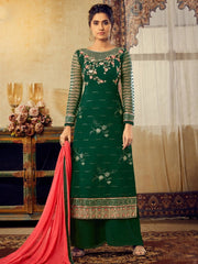 Green Viscose Georgette Partywear Palazzo Suit - inddus-us