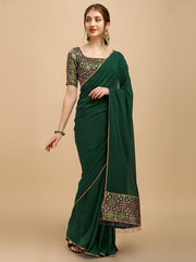 Green Woven Design Saree - Inddus.com