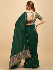 Green Woven Design Saree - Inddus.com