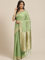 Green Zari Woven Banarasi Saree - Inddus.com