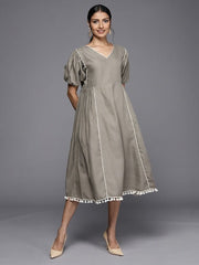 Grey A-Line Midi Dress - Inddus.com