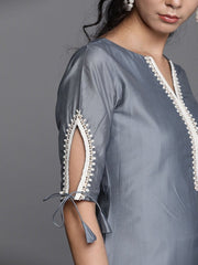 Grey Cotton Blend Solid Straight Cut Suit - Inddus.com