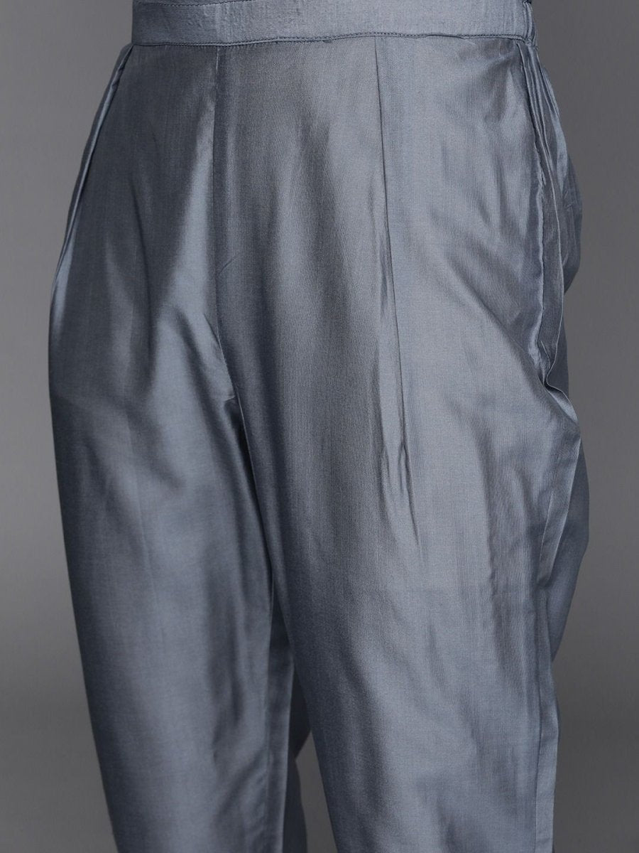 Buy Charming Grey Cotton Blend Eid Partywear Straight Cut Suit -Inddus.com.