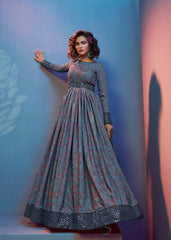 Grey Crepe Wedding Anarkali Gown - Inddus.com