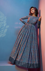 Grey Crepe Wedding Anarkali Gown - Inddus.com