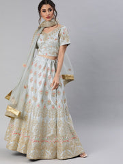Grey Embroidered Party Wear Lehenga Choli - inddus-us