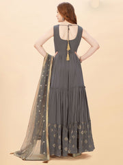 Grey Georgette Designer Gown - Inddus.com