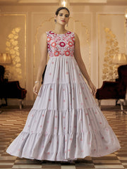 Grey Georgette Wedding Gown - Inddus.com