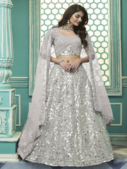 Grey Georgette Wedding Lehenga Choli - Inddus.com