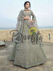 Grey Hand Embroidered Lehenga Choli Set - Inddus.com