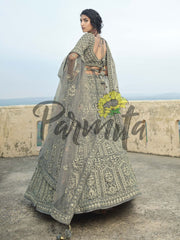 Grey Hand Embroidered Lehenga Choli Set - Inddus.com