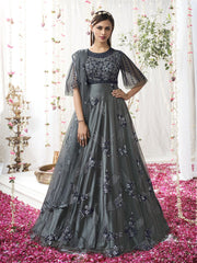 Grey Net Designer Gown Suit - Inddus.com