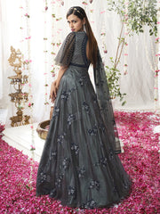 Grey Net Designer Gown Suit - Inddus.com