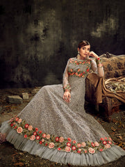 Grey Net Festive Anarkali Dress - Inddus.com