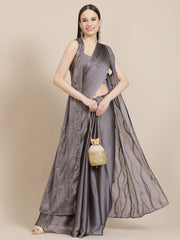 Grey Silk Blend Saree with Jacket - Inddus.com