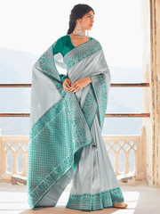 Grey Silk Embellished Saree - Inddus.com