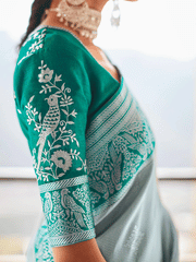 Grey Silk Embellished Saree - Inddus.com