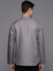 Grey Solid Linen Blend Kurta - Inddus.com