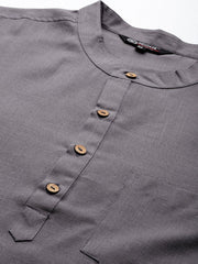 Grey Solid Linen Blend Kurta - Inddus.com