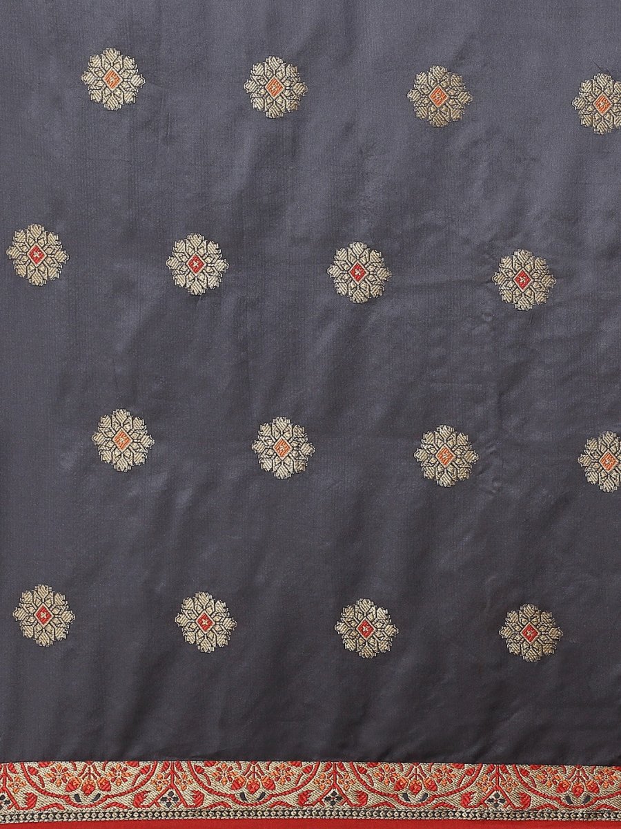 Grey Zari Woven Banarasi Saree - Inddus.com