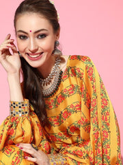 Impressive Mustard Poly Georgette Printed Crop Top - inddus-us