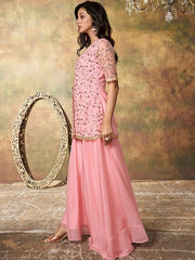 Inddu Floral Embroidered Regular Thread Work Kurti with Palazzos - Inddus.com