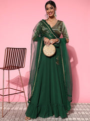 Inddus Green Semi-Stitched Lehenga Unstitched Blouse With Dupatta - Inddus.com