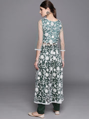 Inddus Green & White Embroidered Kurta with Trousers - Inddus.com