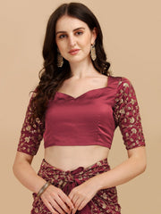 Inddus Maroon Gold-Toned Sequinned Silk Blend Saree - Inddus.com