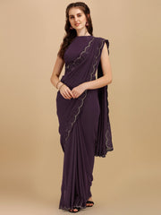 Inddus Mauve Embroidered Saree - Inddus.com