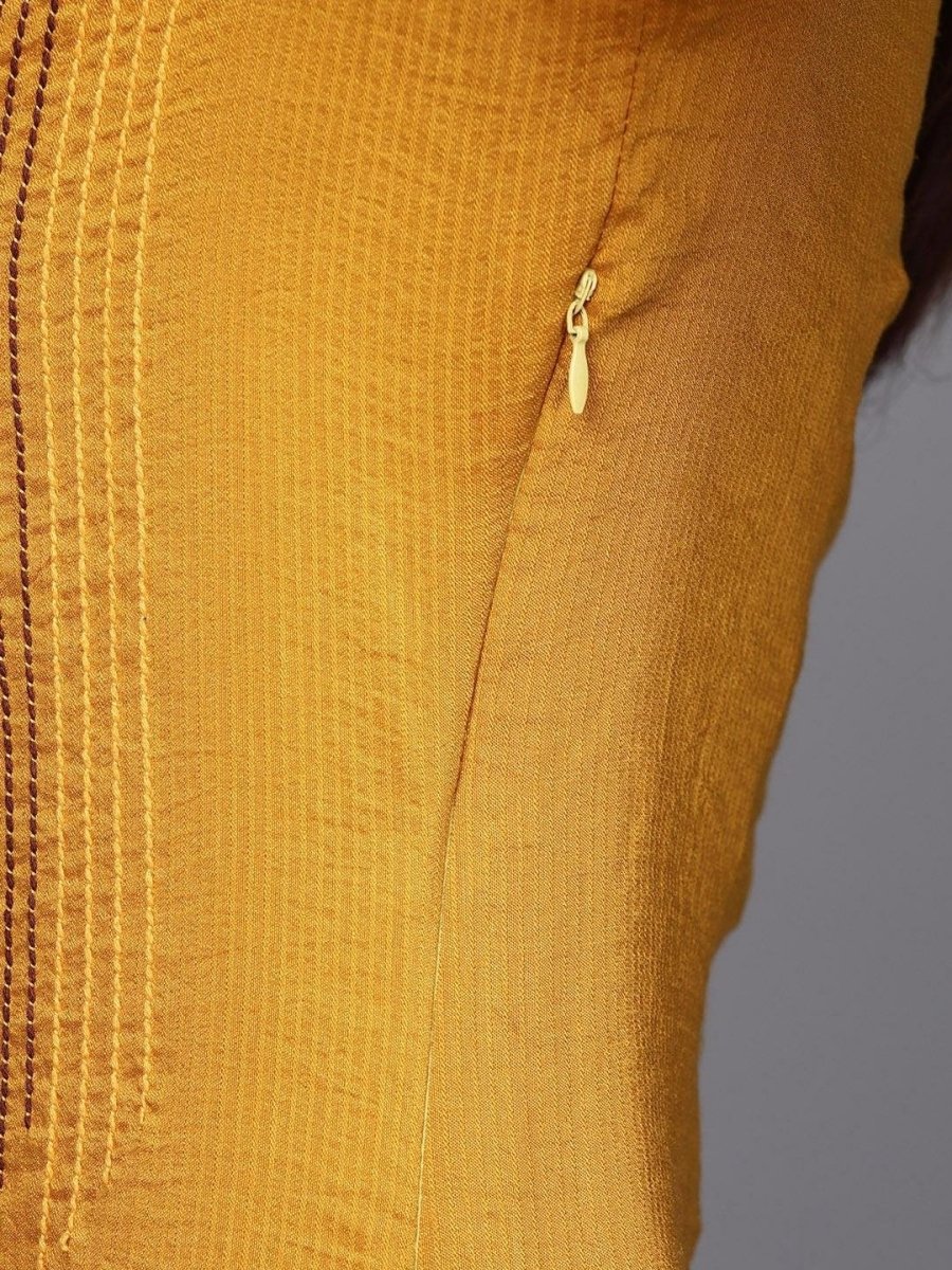 Inddus Mustard Yellow Floral Embroidered Kurta with Palazzos - inddus-us