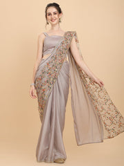 Inddus Off White Gold-Toned Floral Embroidered Silk Blend Heavy Work Saree - Inddus.com
