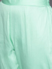 Inddus Sea Green Solid Kurta with Trousers & Dupatta - Inddus.com