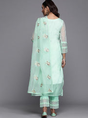 Inddus Sea Green Solid Kurta with Trousers & Dupatta - Inddus.com