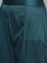 Inddus Teal Blue & Golden Yoke Design Kurta with Trousers - Inddus.com