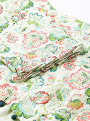 Inddus Women Cream-Coloured Green Floral Printed Ethnic Crop Top - Inddus.com