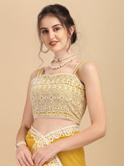 Inddus Yellow White Embroidered Net Saree - Inddus.com
