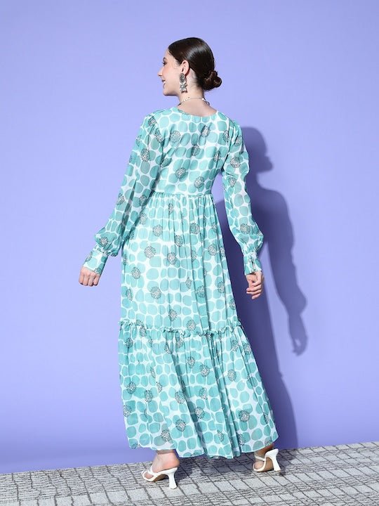 Induss Chiffon Digital Block Printed Maxi Dress - Inddus.com