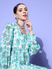 Induss Chiffon Digital Block Printed Maxi Dress - Inddus.com