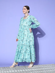 Induss Chiffon Digital Block Printed Maxi Dress - Inddus.com