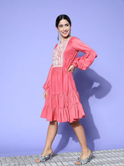 Induss Embroidered Yoke Design Midi Dress - Inddus.com
