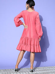 Induss Embroidered Yoke Design Midi Dress - Inddus.com