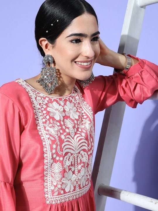 Induss Embroidered Yoke Design Midi Dress Induss Embroidered Yoke Design Midi Dress
